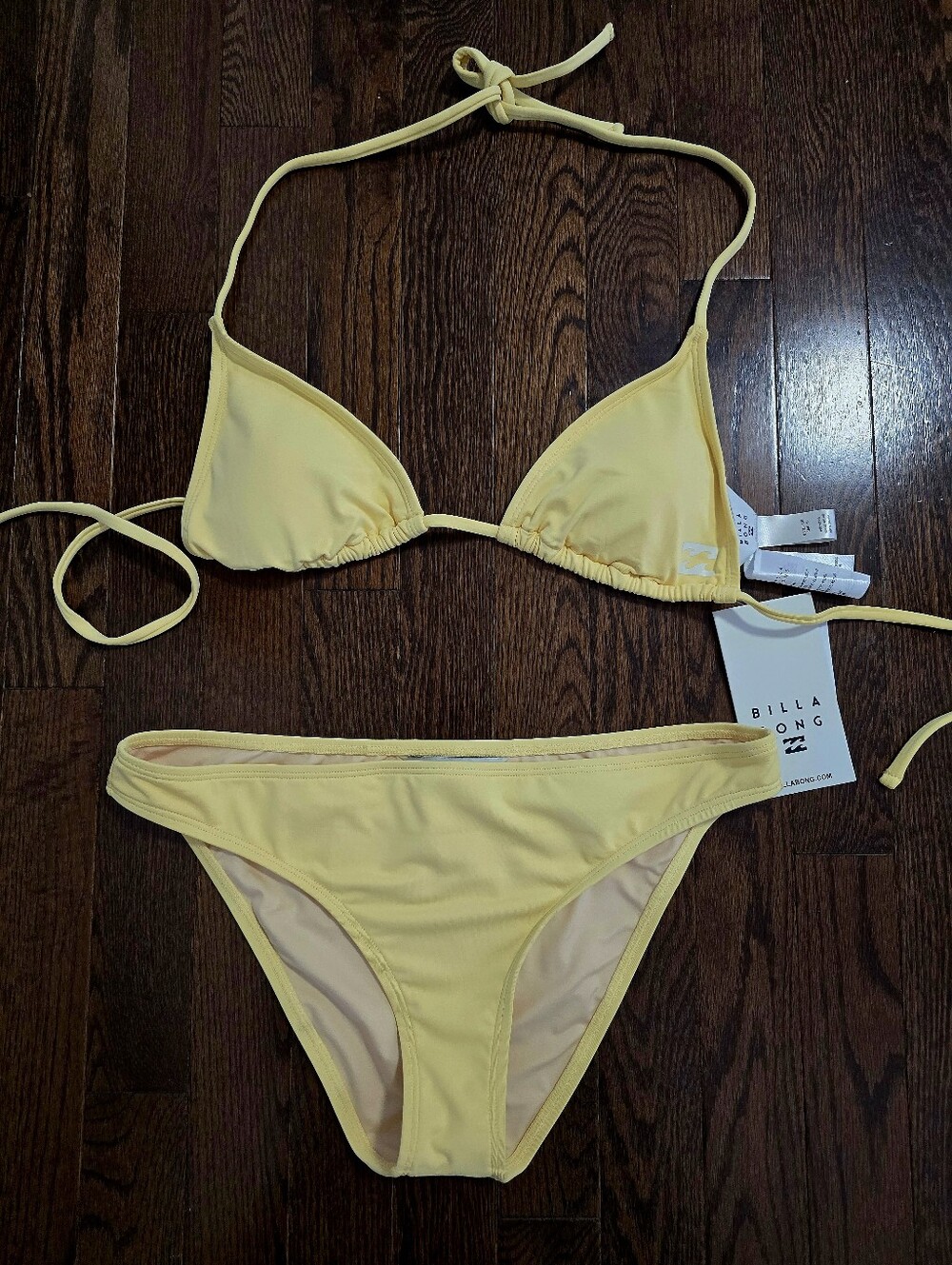 Billabong Yellow Triangle Bikini Set Classic Tie Top & Hipster Bottom Size L M